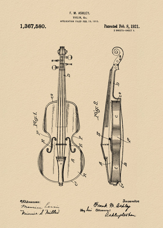 Violin Patent 1921 - Poster / Art Print