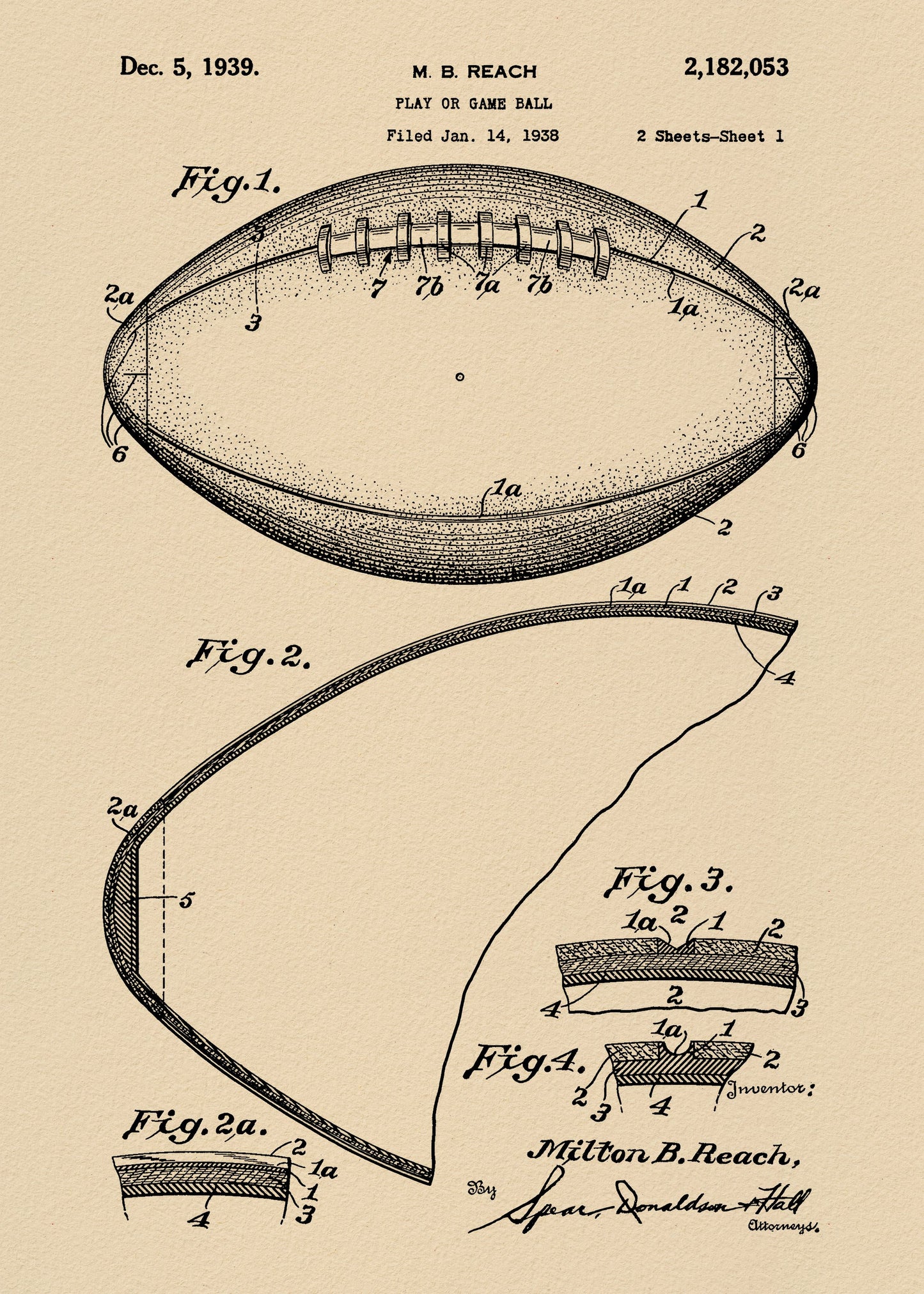 Football Patent 1938 - Poster / Art Print