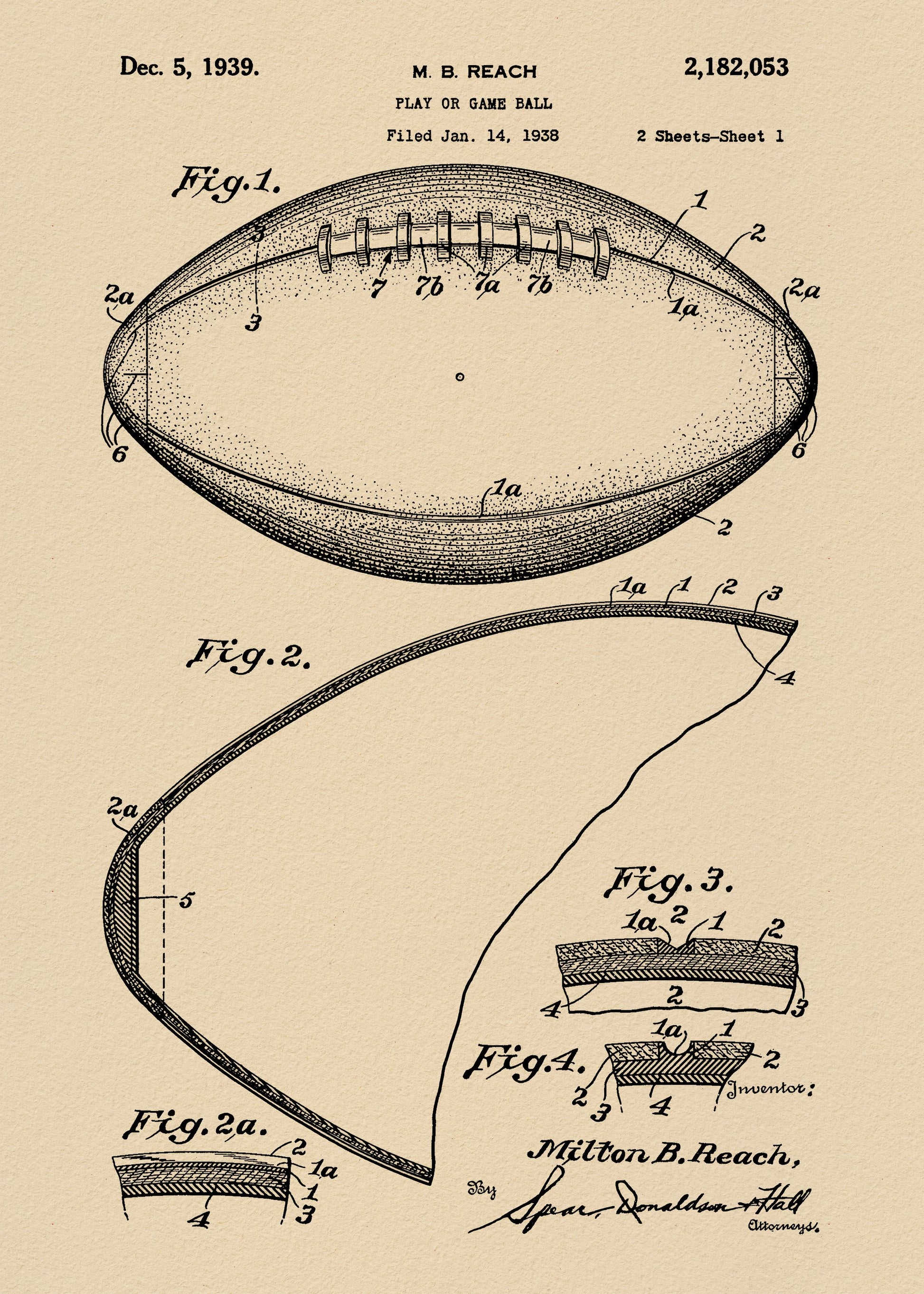 Football Patent 1938 - Poster / Art Print