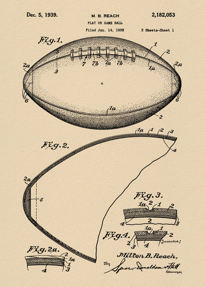 Football Patent 1938 - Poster / Art Print