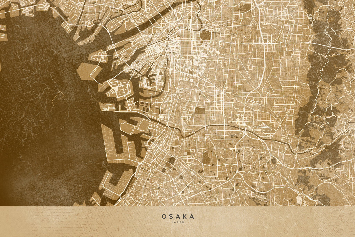 Sepia karta av Osaka - Poster / Art Print