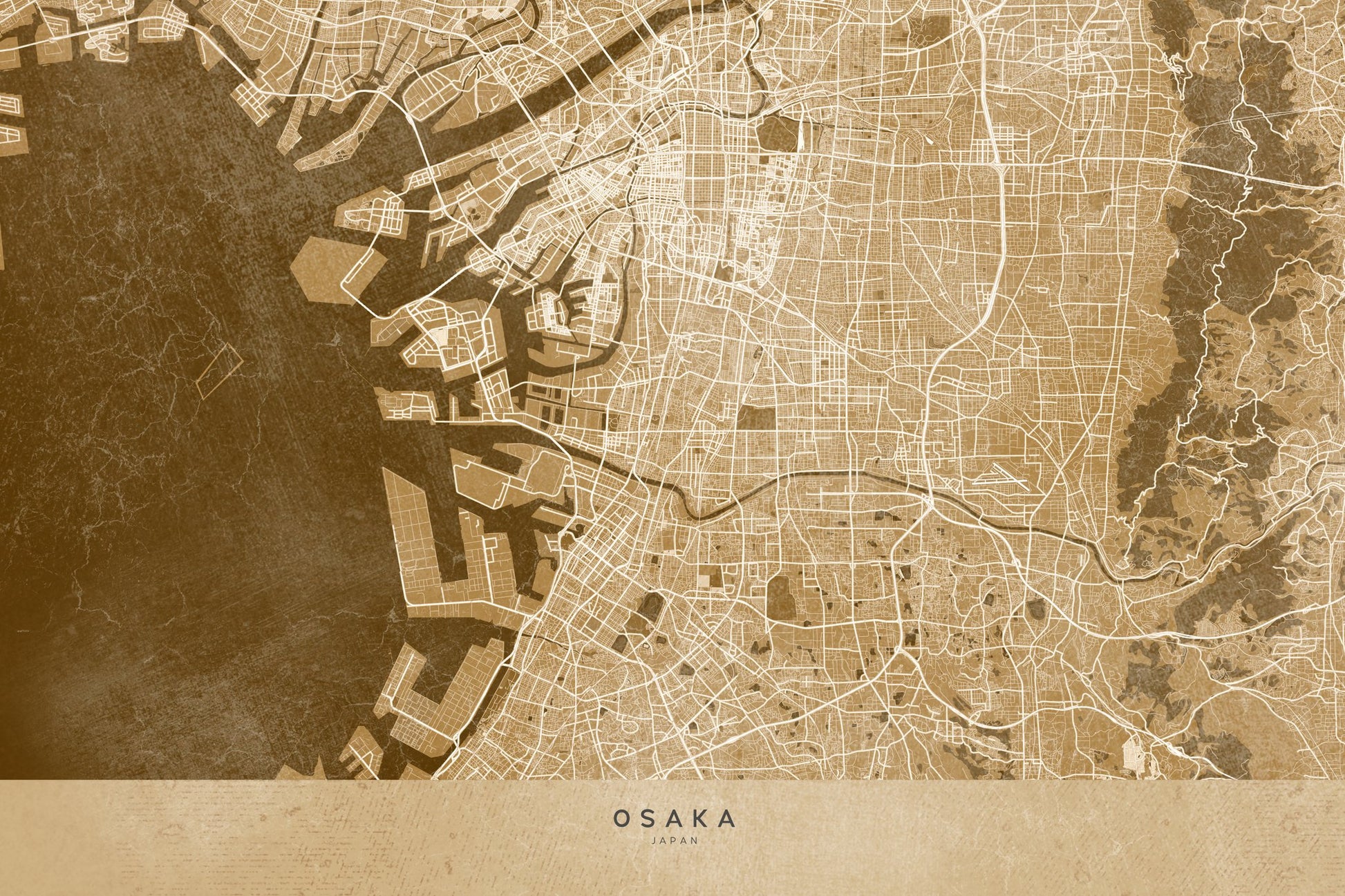 Sepia karta av Osaka - Poster / Art Print