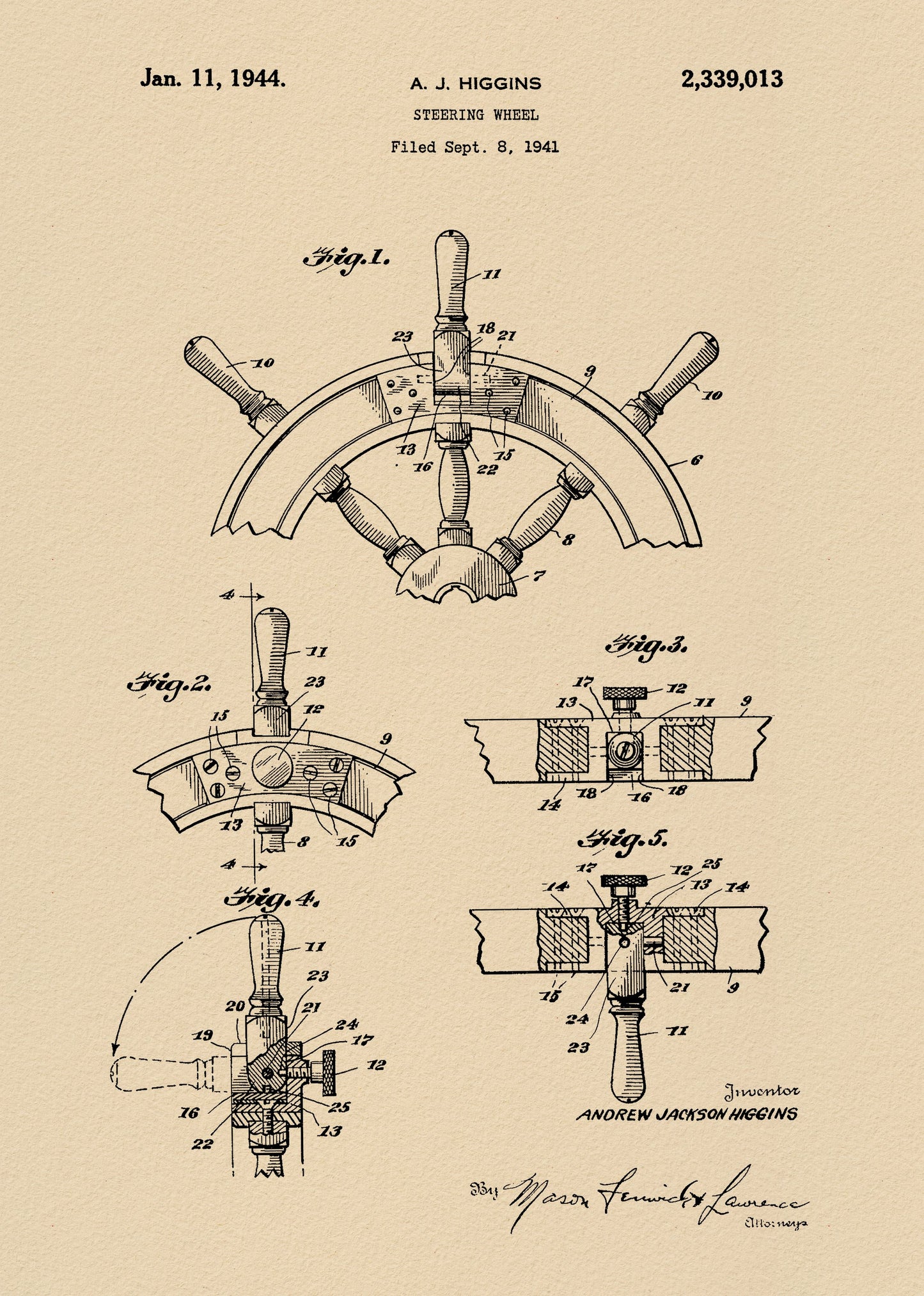 Steering Wheel Patent 1941 - Poster / Art Print