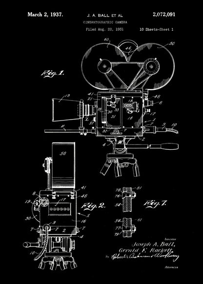 Cinematographic Camera Patent 1937 - Poster / Art Print