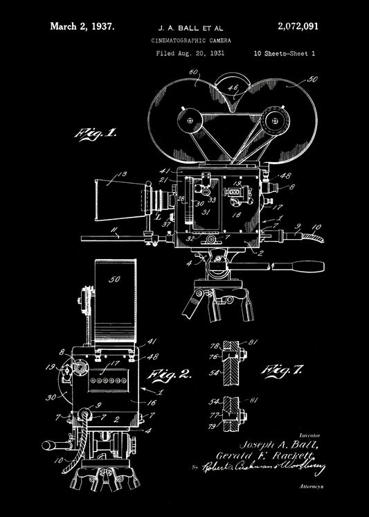 Cinematographic Camera Patent 1937 - Poster / Art Print