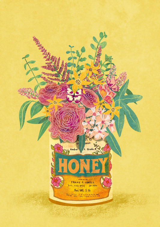 Flowers In a vintage Honey Can - Poster / Art Print