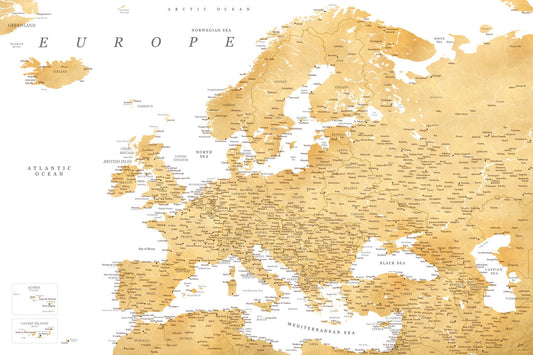 Golden detaljerad karta av Europa - Poster / Art Print