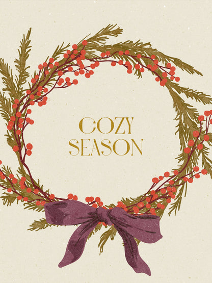 Cozy Season. Christmas wreath with bow - Poster / Art Print