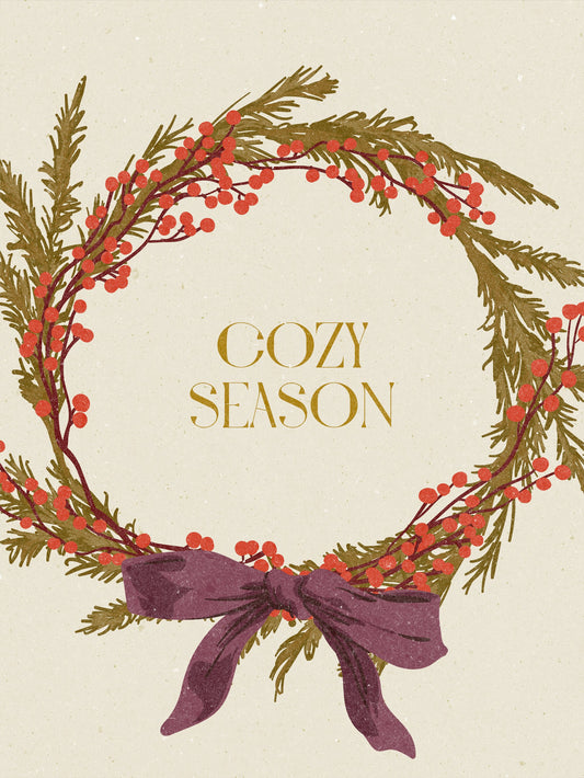 Cozy Season. Christmas wreath with bow - Poster / Art Print