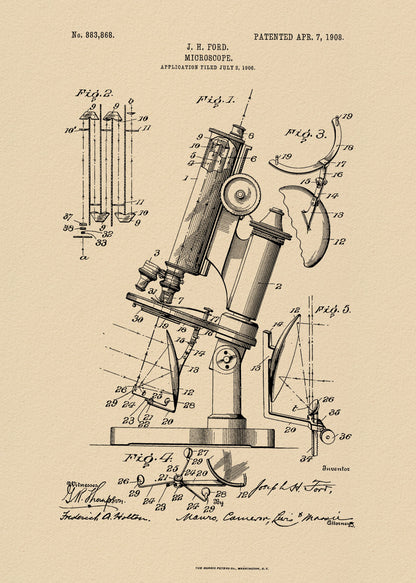 Microscope Patent 1908 - Poster / Art Print