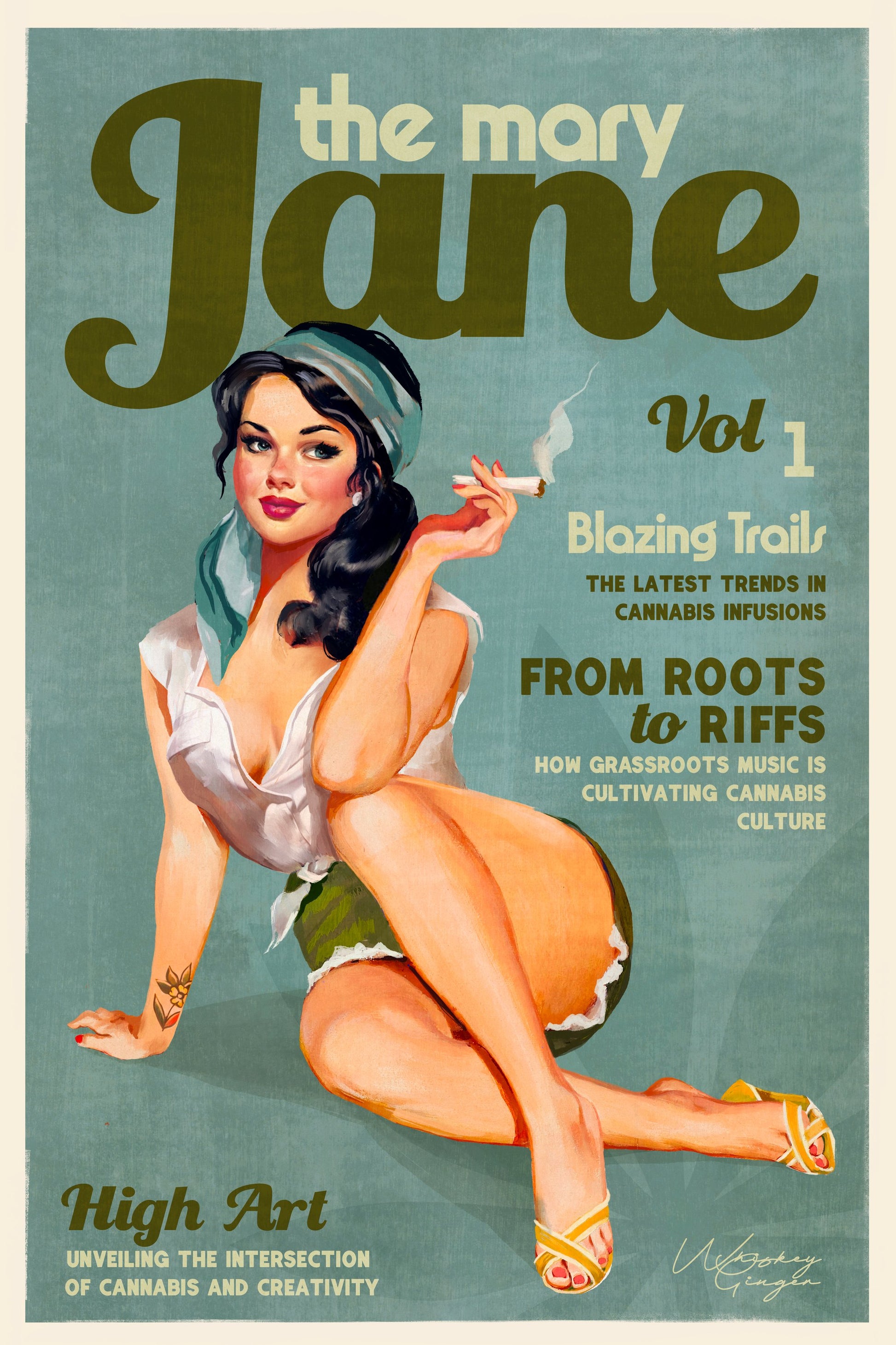 Mary Jane Retro Vintage Pinup Cannabis Art - Poster / Art Print