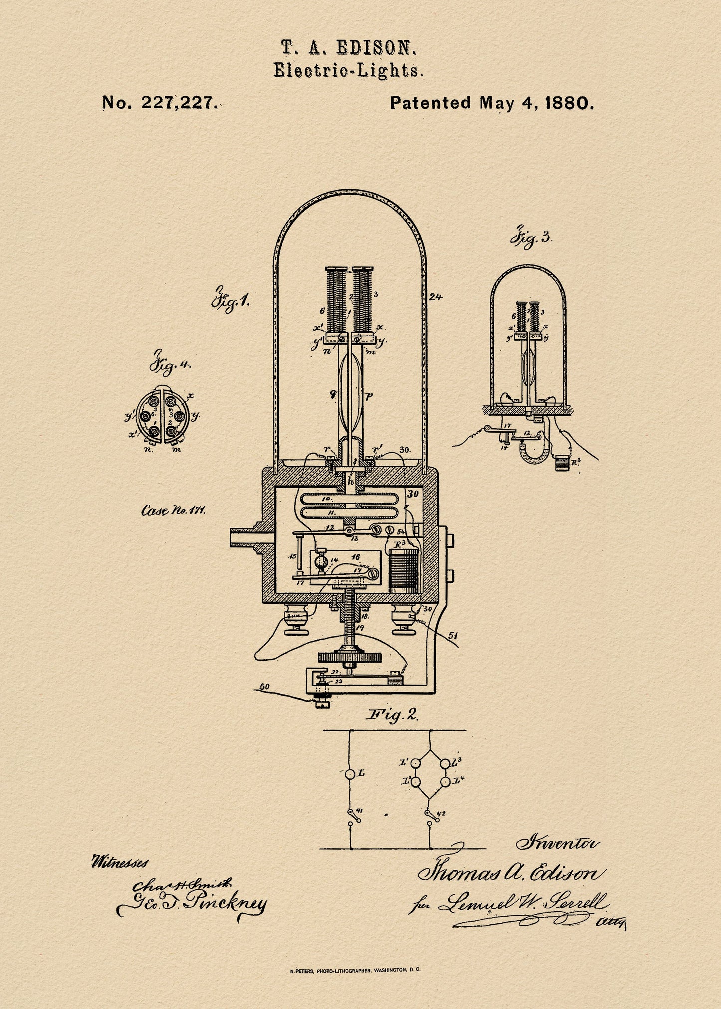 Electric Lights Patent 1880 - Poster / Art Print