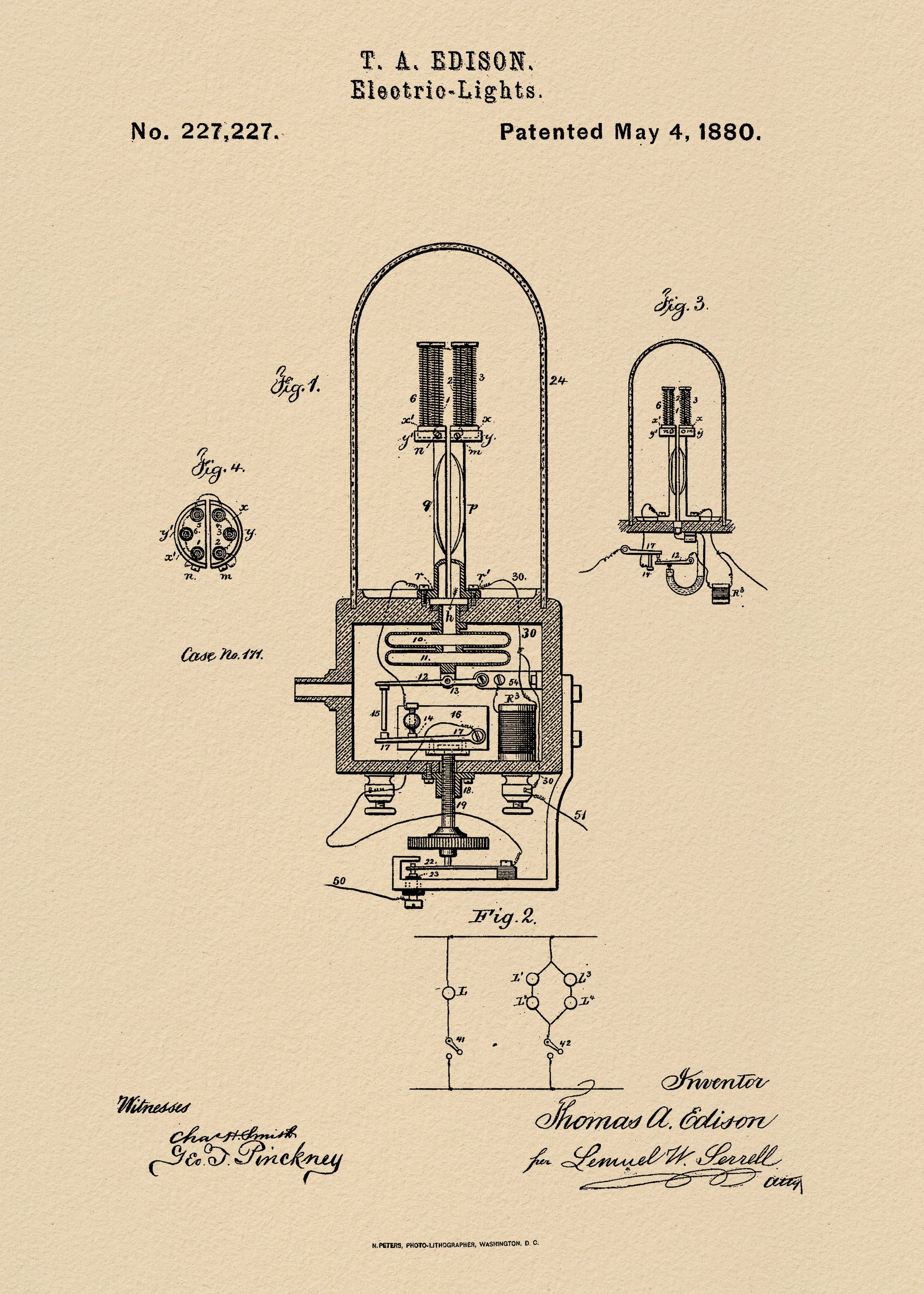 Electric Lights Patent 1880 - Poster / Art Print