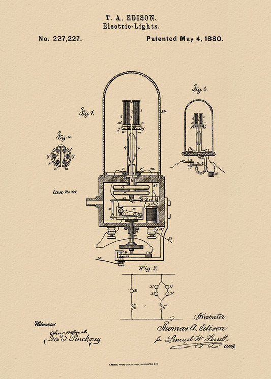 Electric Lights Patent 1880 - Poster / Art Print