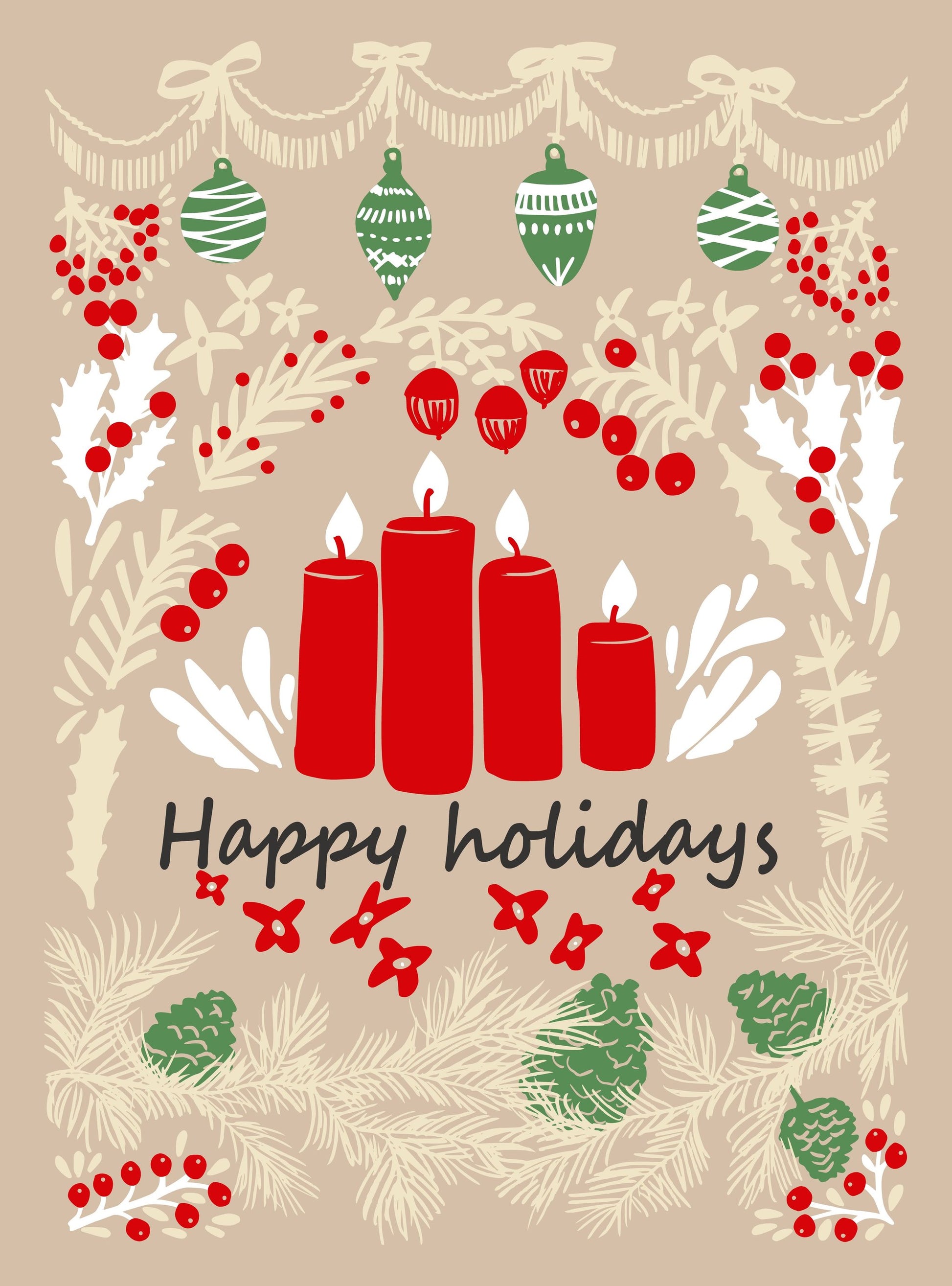 happy holidays - folk art illustration - Poster / Art Print