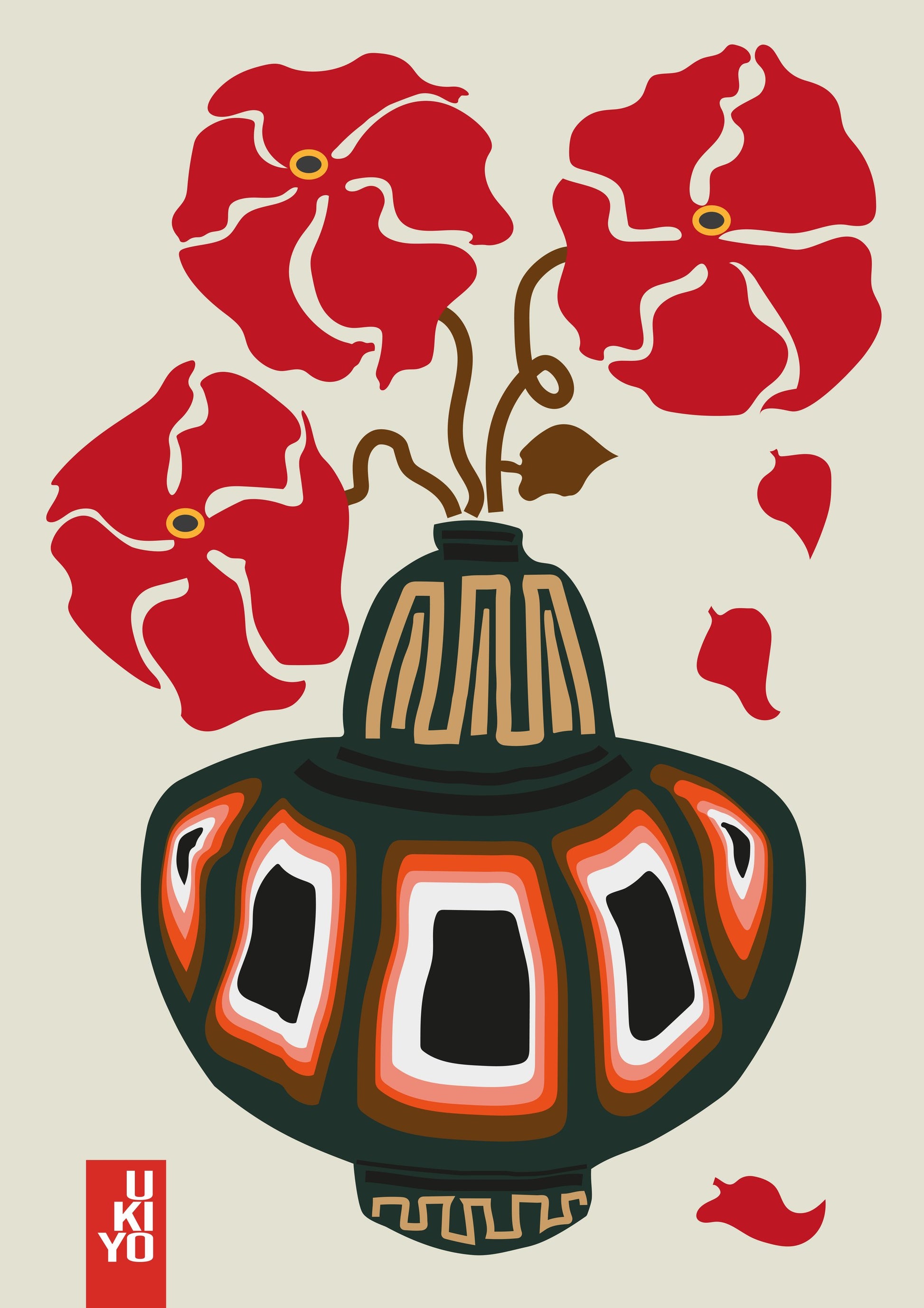 Ukiyo Vase Flower Greige - Poster / Art Print