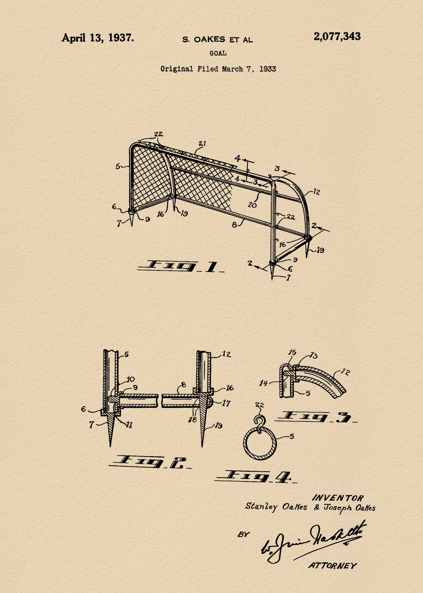 Goal Patent 1933 - Poster / Art Print