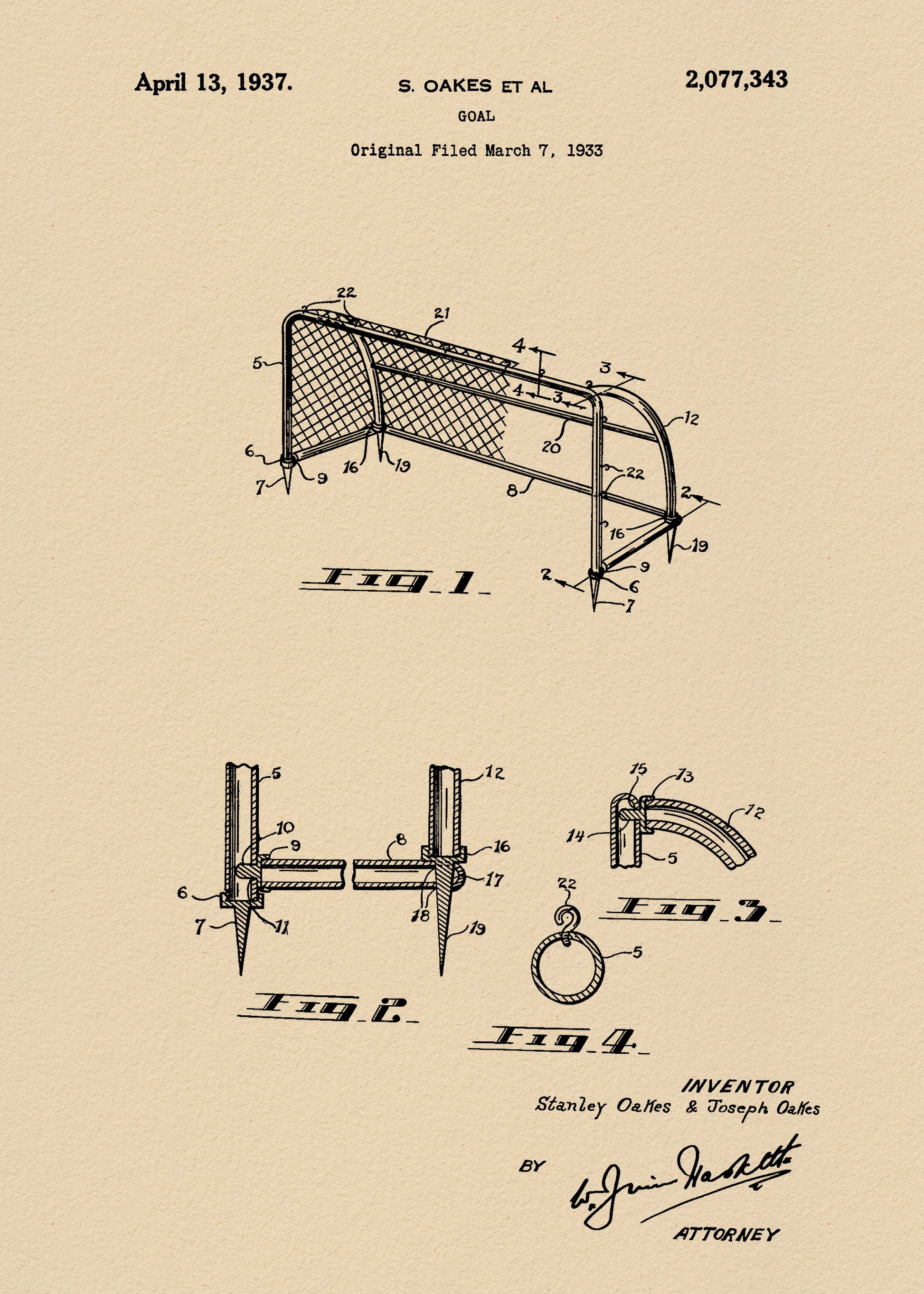 Goal Patent 1933 - Poster / Art Print