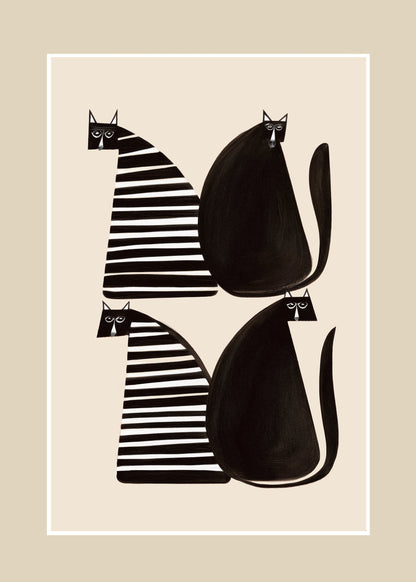 Minimalist Cats In Black and White - Poster / Art Print