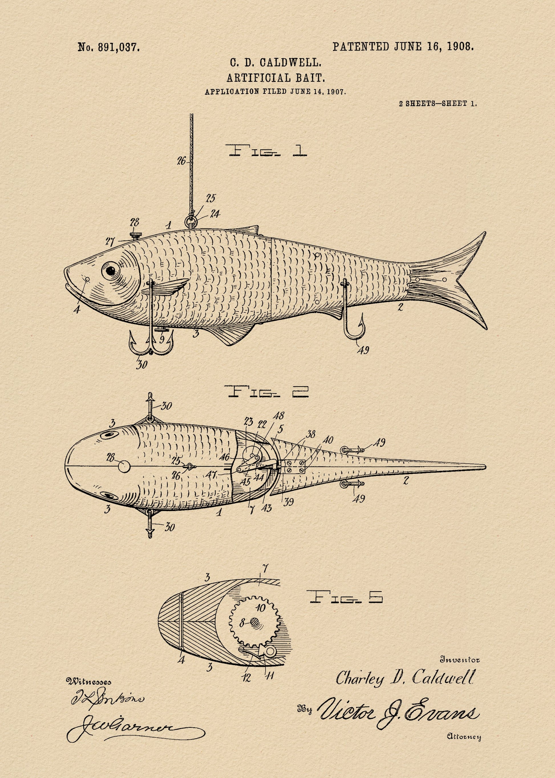 Artificial Bait Patent 1908 - Poster / Art Print