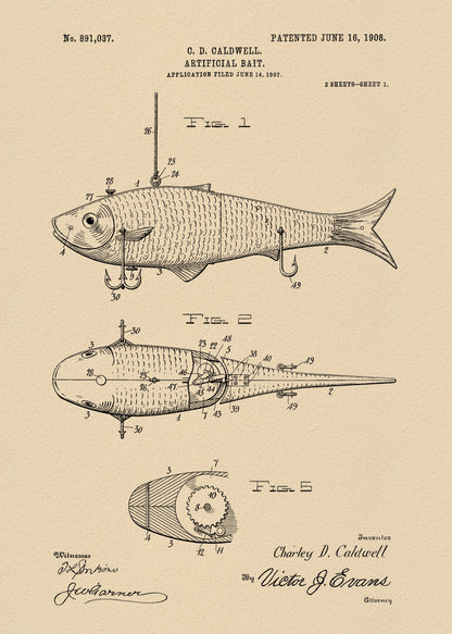 Artificial Bait Patent 1908 - Poster / Art Print