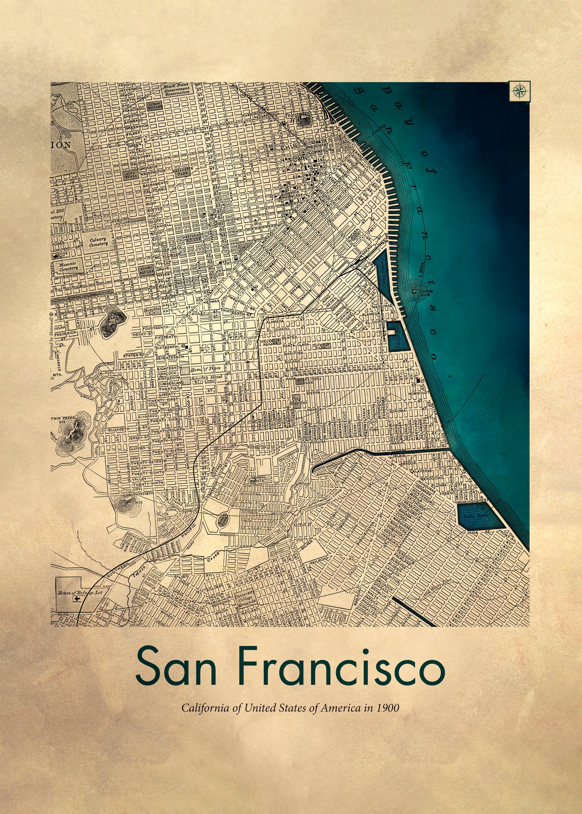 San Francisco retro karta - Poster / Art Print