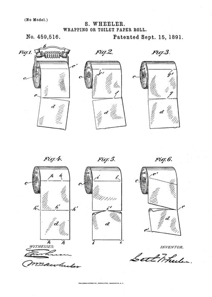 Toilet Paper Roll 2 Patent 1891 - Poster / Art Print