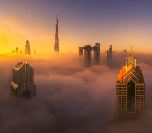 Dubai foggy sunrise in the city A738873 - Poster / Art Print