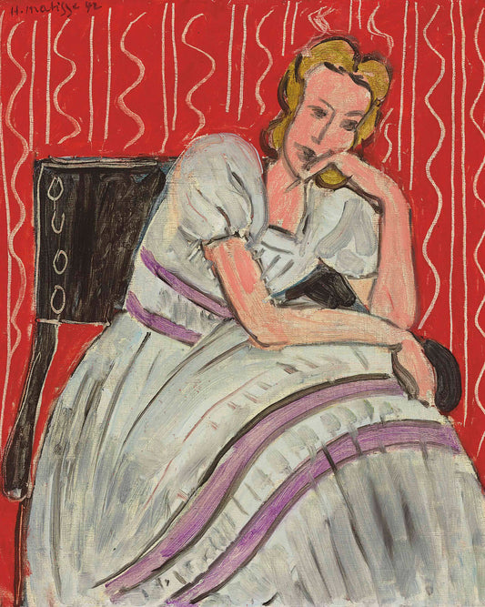 Jeune Femme Assise En Robe Grise - Poster / Art Print
