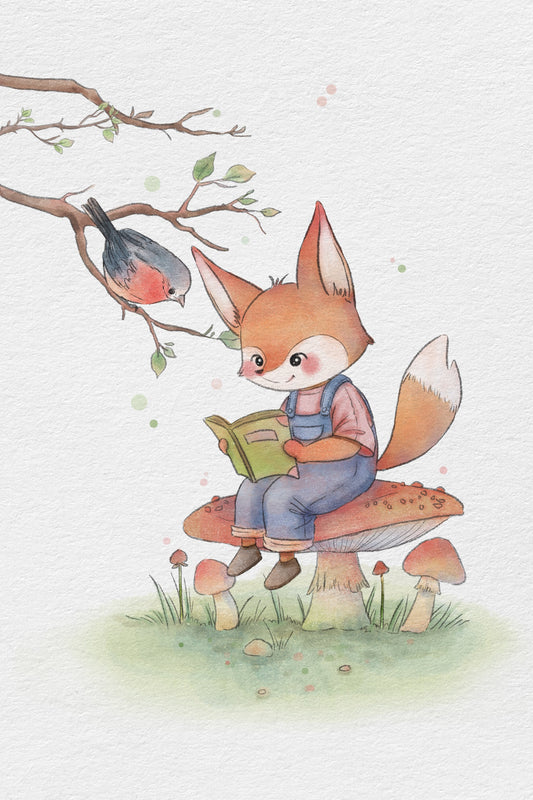 Fox and Bird Illustration - Poster / Art Print