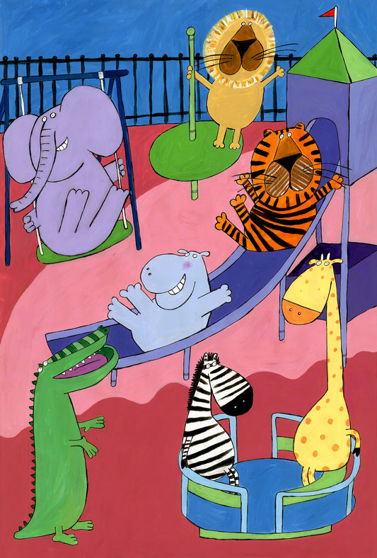 Jungle Animals in the Playground by Artist Carla Daly - Poster / Art Print