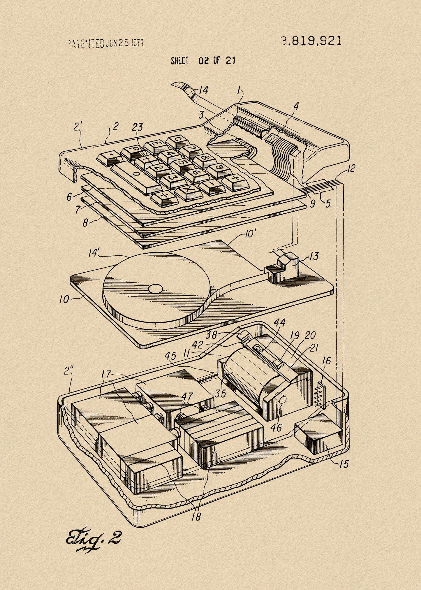 Electronic Calculator Patent 1974 - Poster / Art Print