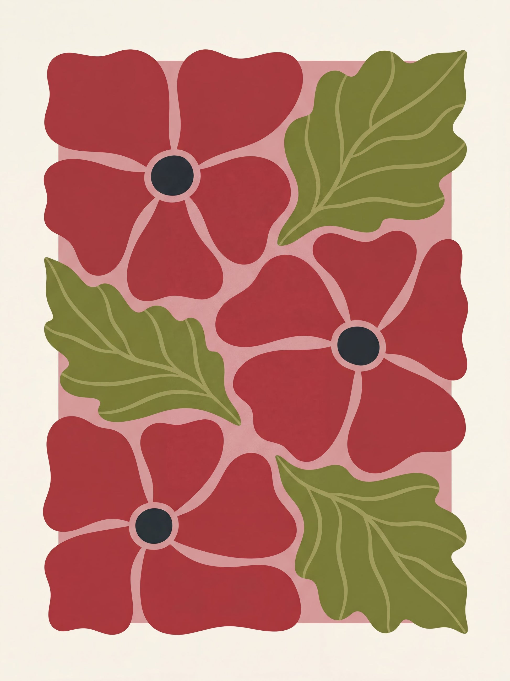 Stylized Red Flowers No 2 - Poster / Art Print