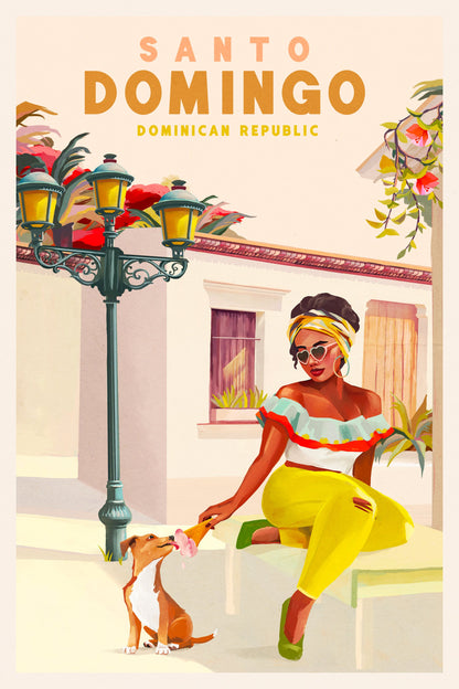 Santo Domingo Dominican Republic Woman & Dog - Poster / Art Print