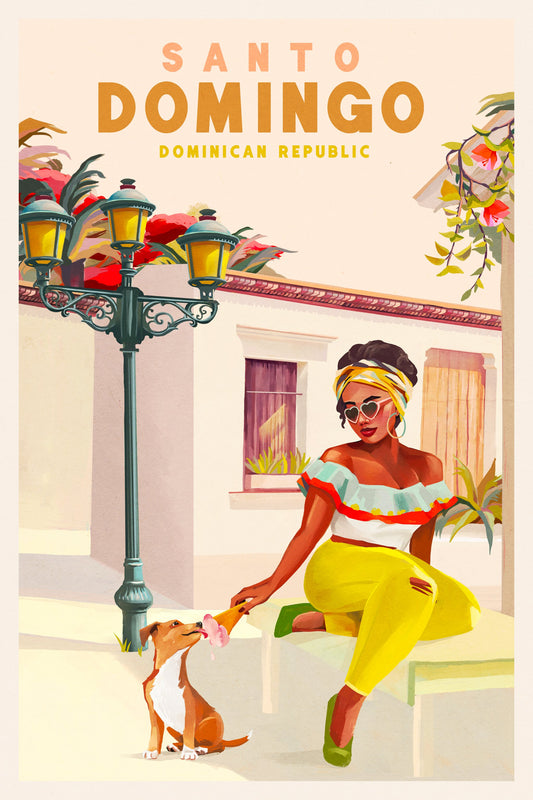Santo Domingo Dominican Republic Woman & Dog - Poster / Art Print