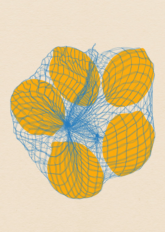 Five Lemons In a Net Bag - Poster / Art Print