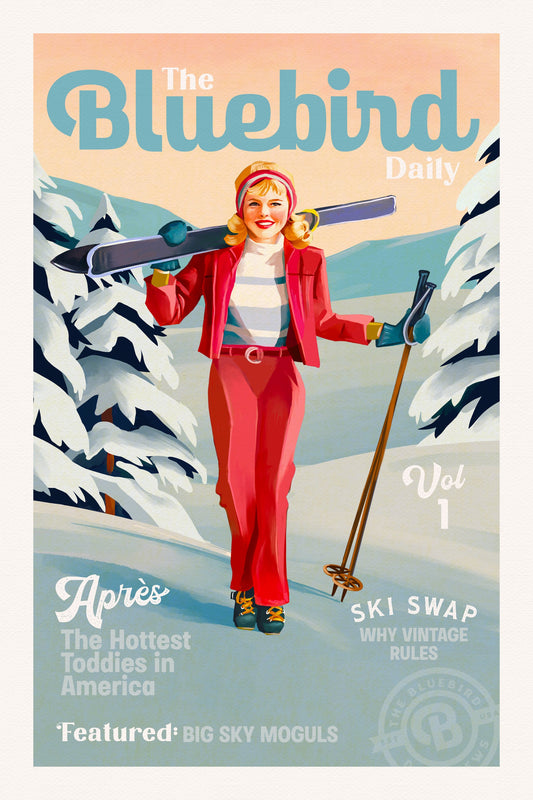 The Bluebird Daily Pinup Ski Art - Poster / Art Print