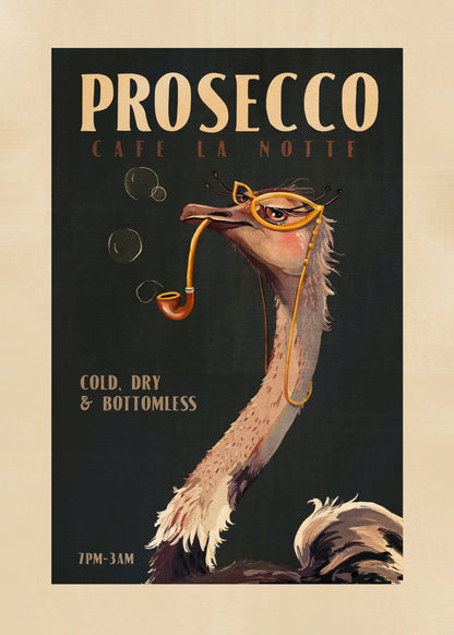 Art Deco Prosecco Wall Art Of An Ostrich - Poster / Art Print