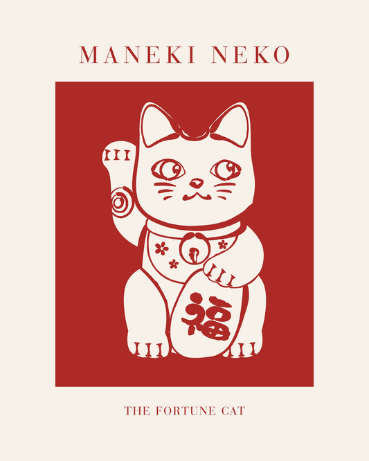Maneki-Neko Cat Red - Poster / Art Print