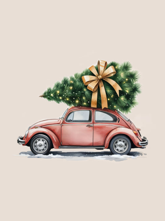 Red Car Christmas Tree - Poster / Art Print