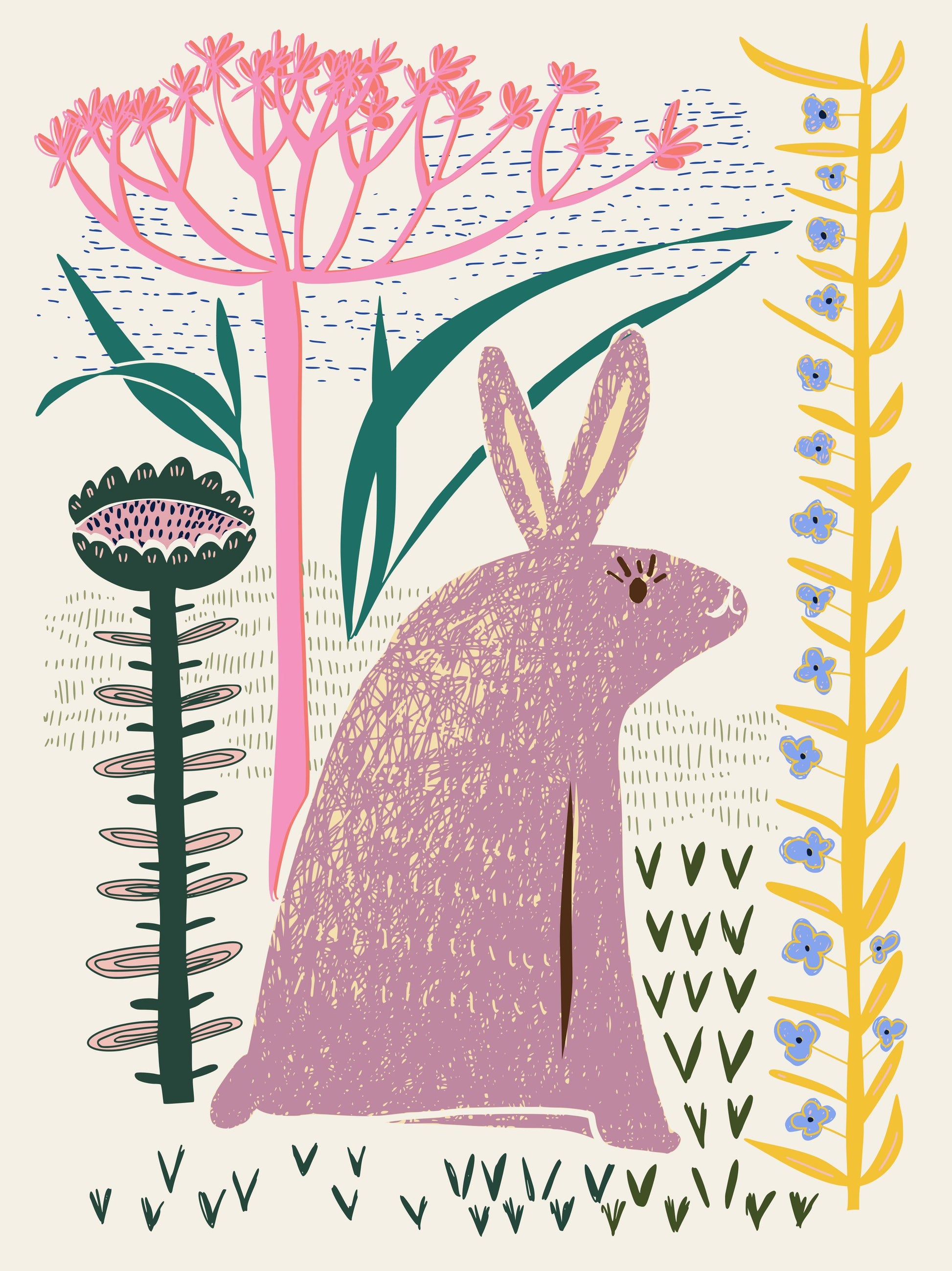 Block print lilac bunny - Poster / Art Print