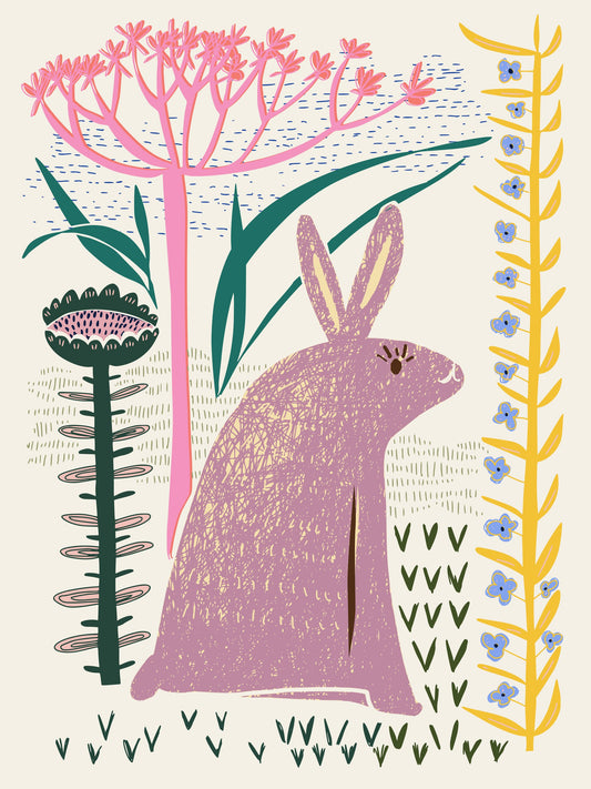 Block print lilac bunny - Poster / Art Print
