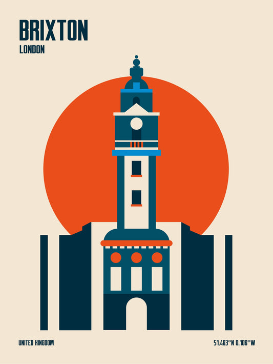 Brixton Tower Retro Travel Print - Poster / Art Print