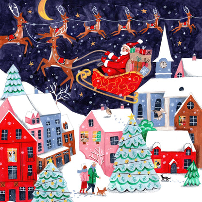Santa and his Reindeers - Poster / Art Print