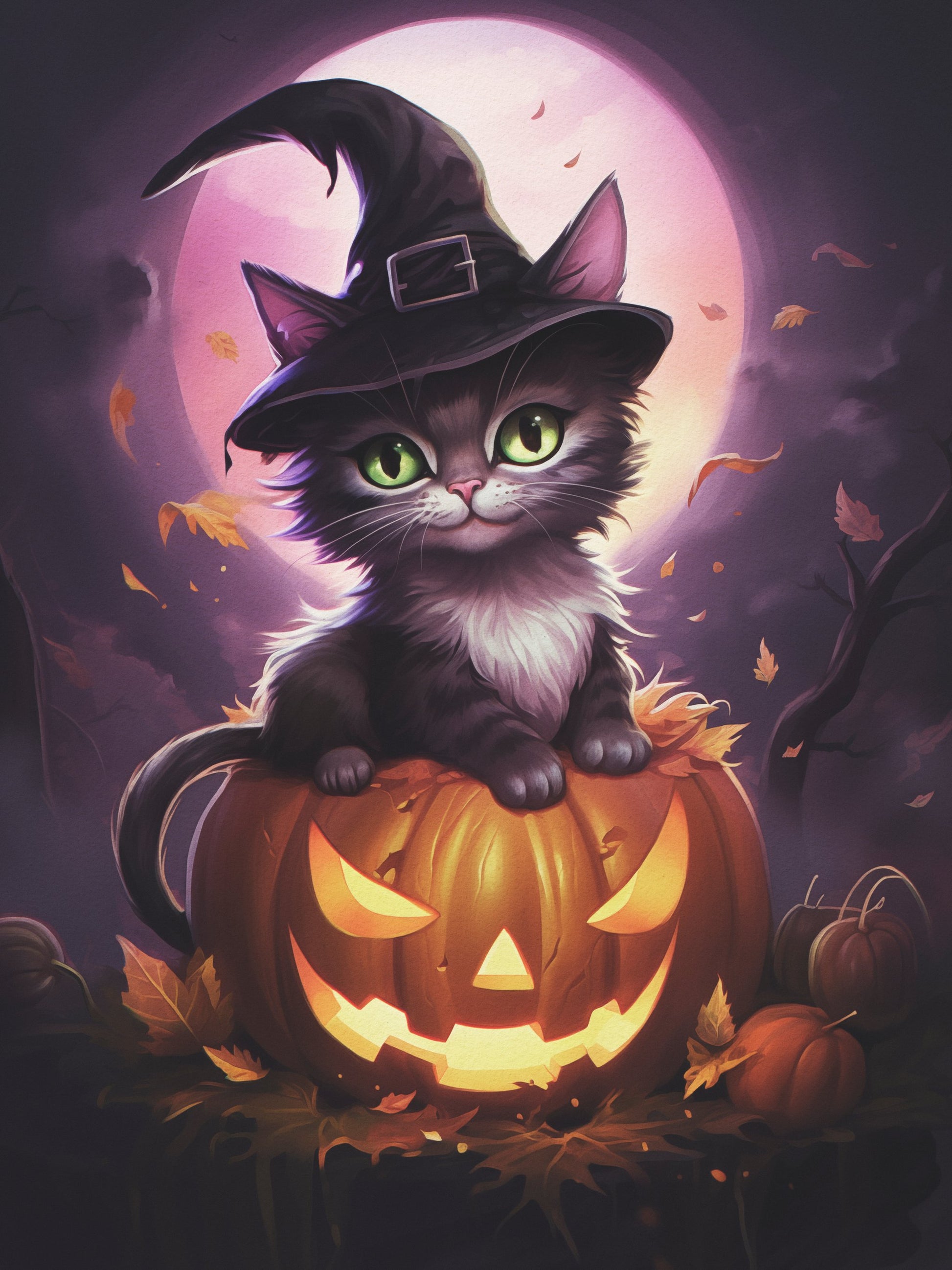 Cute Kitten On a Pumpkin - Poster / Art Print