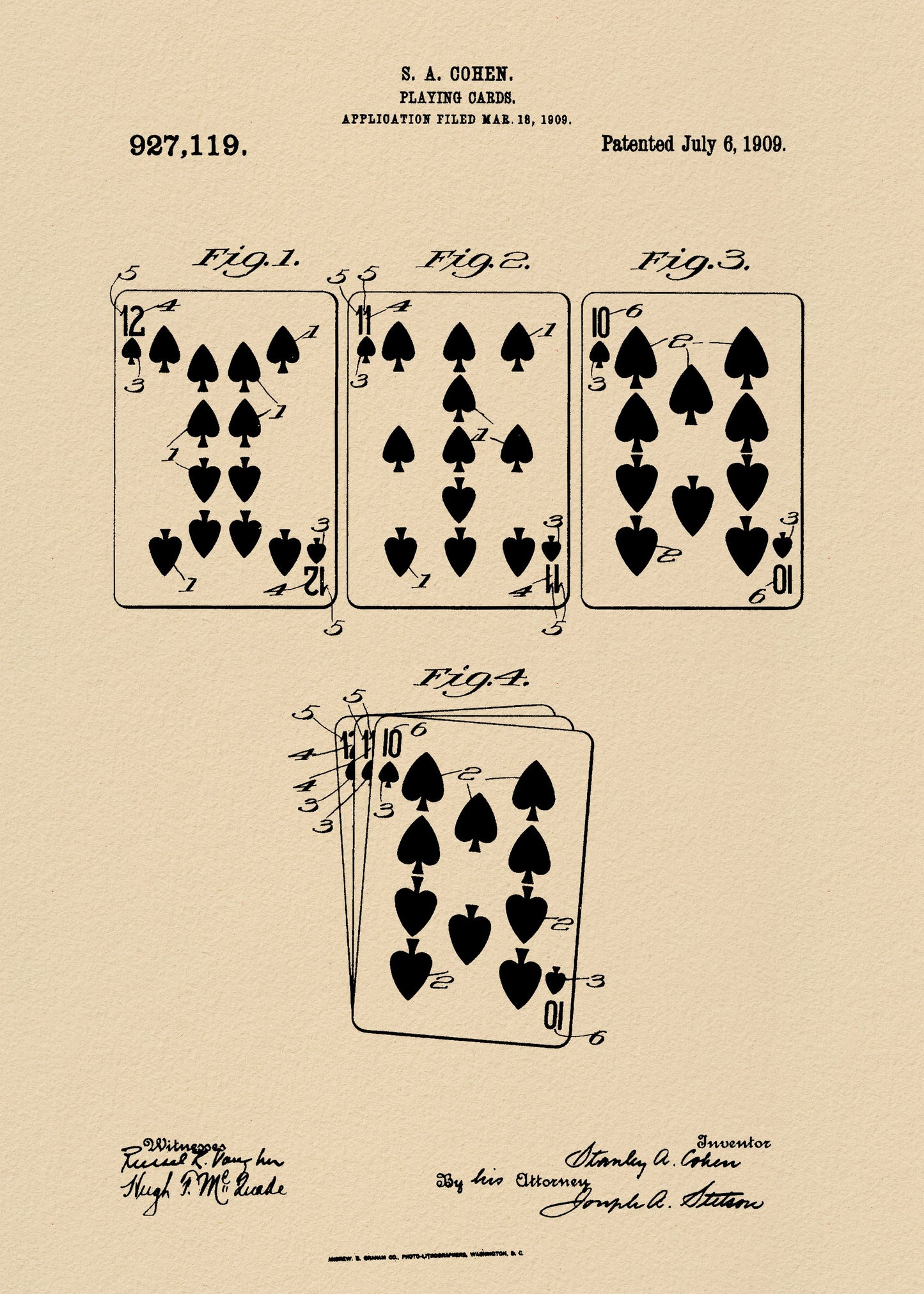 Playing Cards Patent 1909 - Poster / Art Print