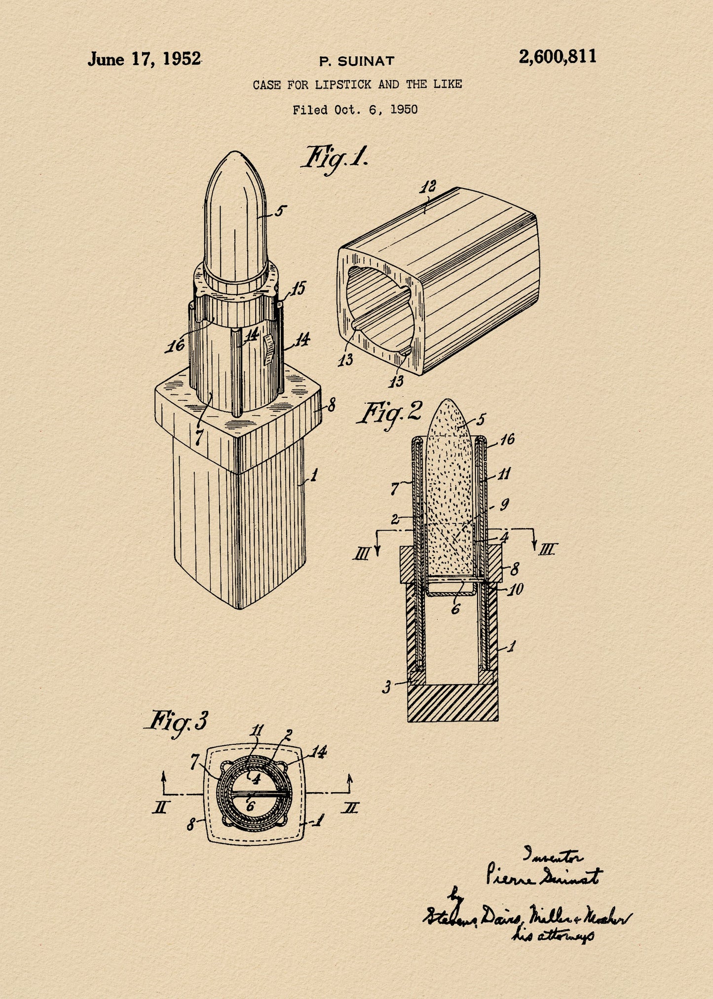 Case for Lipstick Patent 1952 - Poster / Art Print