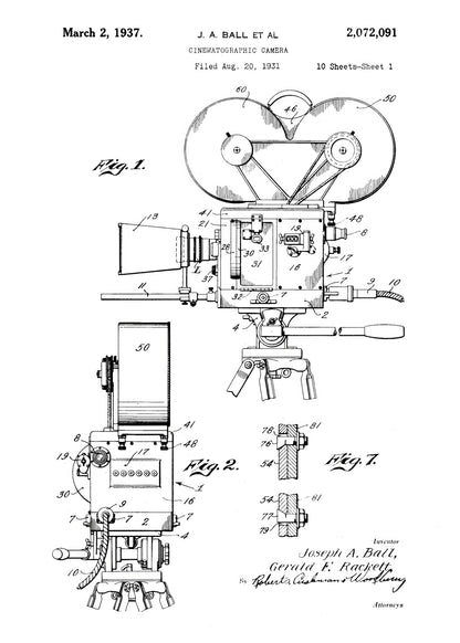 Cinematographic Camera Patent 1937 - Poster / Art Print