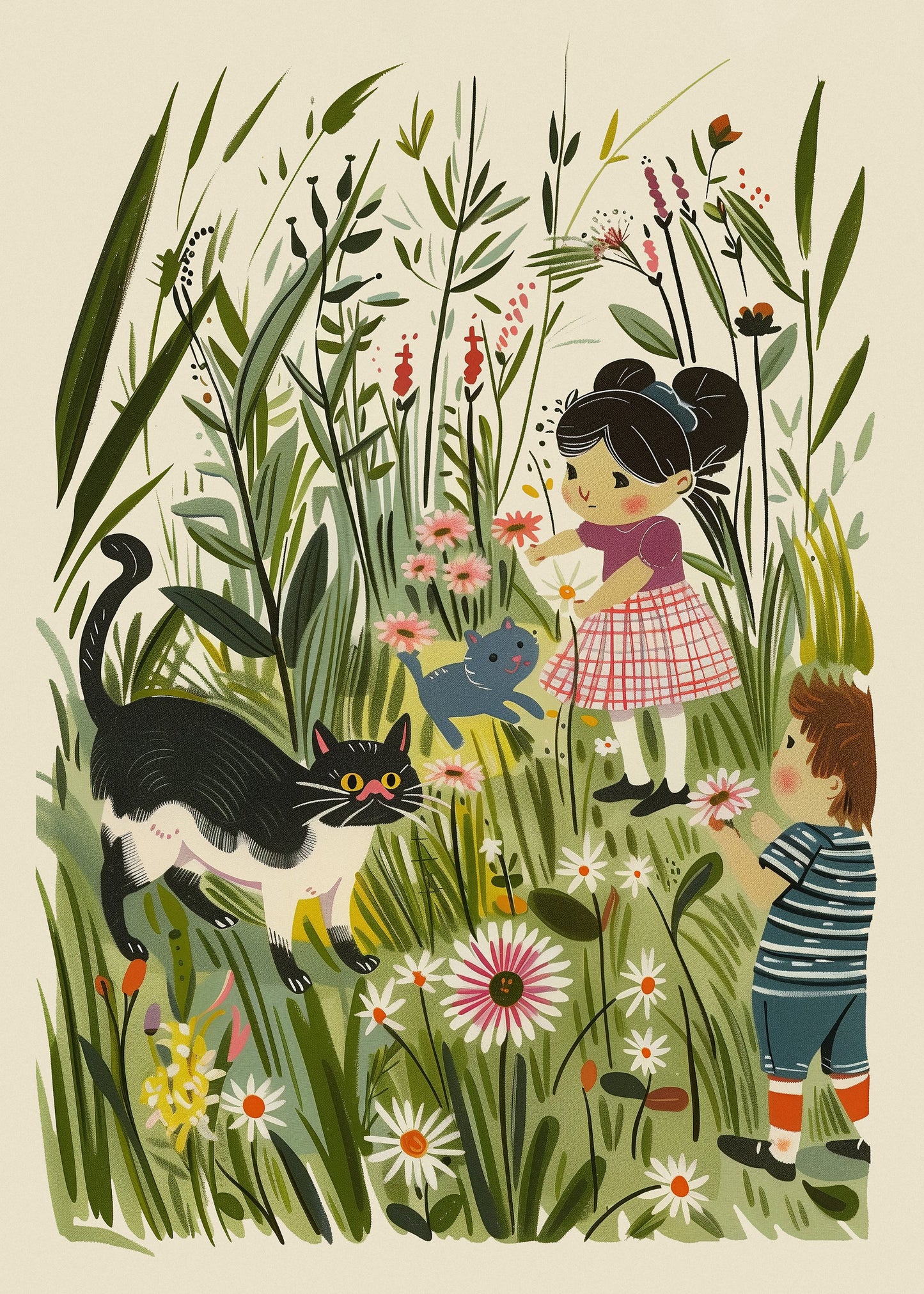 Vintage Kids and Cats Poster - Poster / Art Print