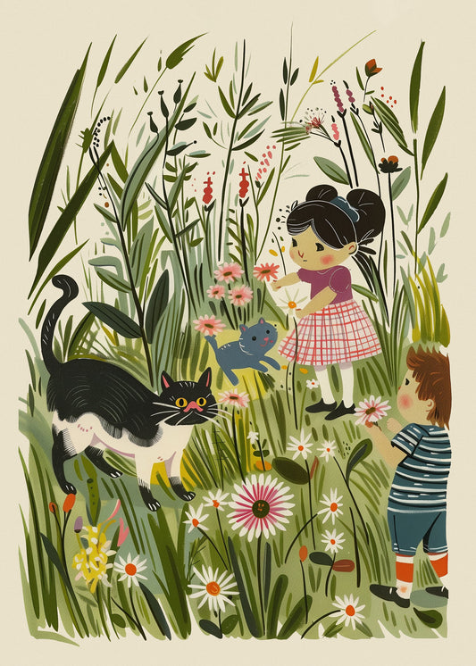 Vintage Kids and Cats Poster - Poster / Art Print